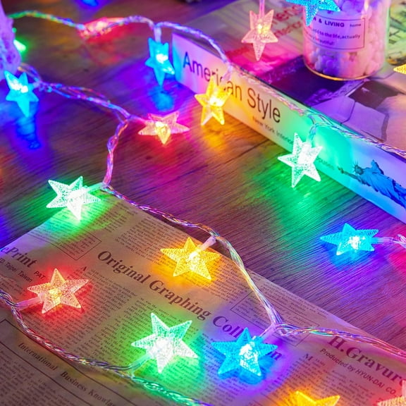 Star String Lights Battery Operated - 17 ft 50 LED Star Fairy String Lights with Timer, Waterproof for Indoor Bedroom Tent Loft Bed Patio Party Wedding Decor, Multi-Color