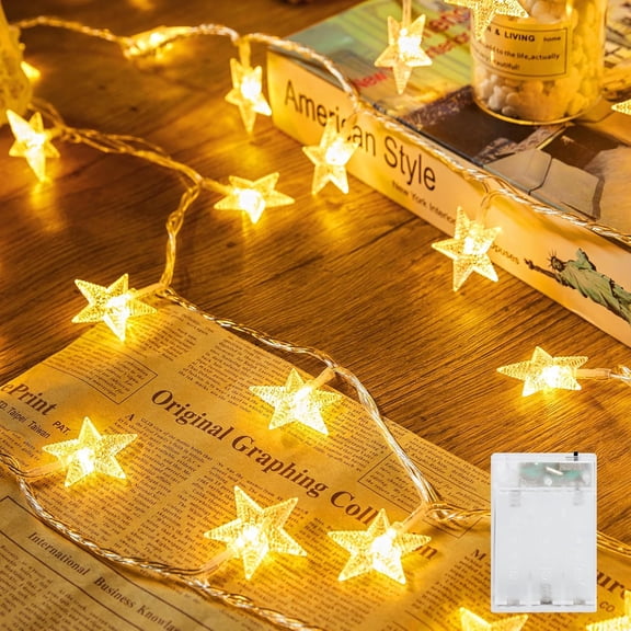 Star String Lights Battery Operated - 17 ft 50 LED Star Fairy String Lights with Timer, Waterproof for Indoor Bedroom Tent Loft Bed Patio Party Wedding Ramadan Decorations, Warm White