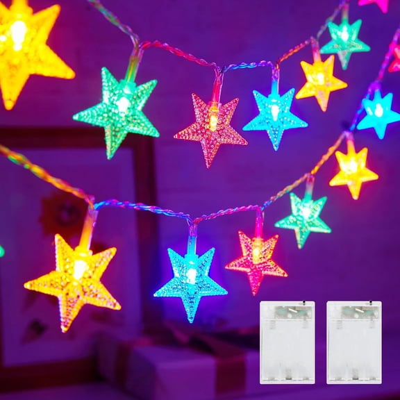 Star String Lights Battery Operated - 2 Pack 17 ft 50 LED Star Fairy String Lights with Timer, Waterproof for Indoor Bedroom Tent Loft Bed Patio Party Wedding Decor, Multi-Color