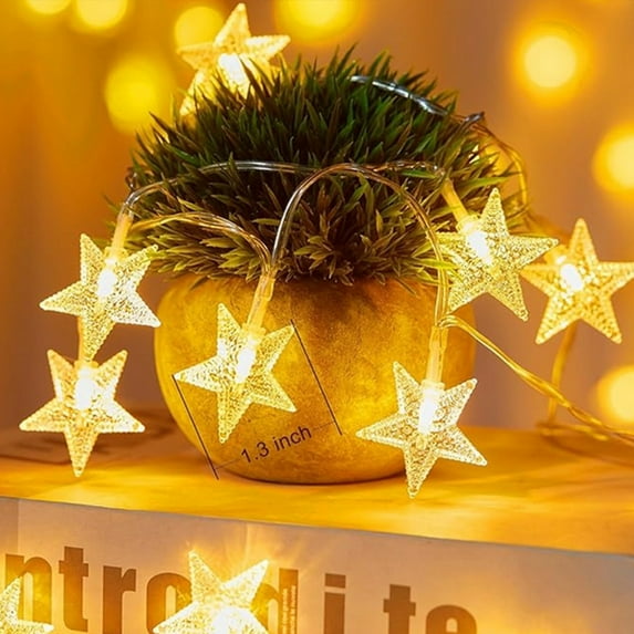 Star String Lights Battery Operated - 9.8ft 20 LED Star Fairy String Lights Waterproof for Bedroom Tent Loft Bed Patio Party Wedding Decor, Warm White