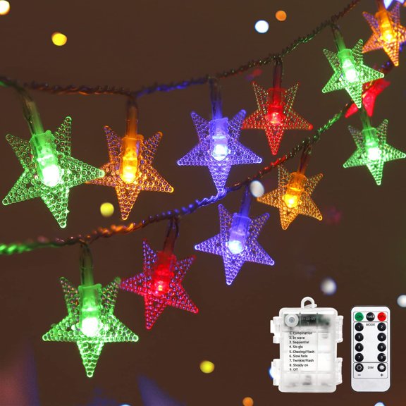 Star String Lights Battery Operated Waterproof 40 LED 20 FT Star Fairy String Lights with Remote Control for Home, Party, Christmas, Wedding, Garden Decoration, Multicolor