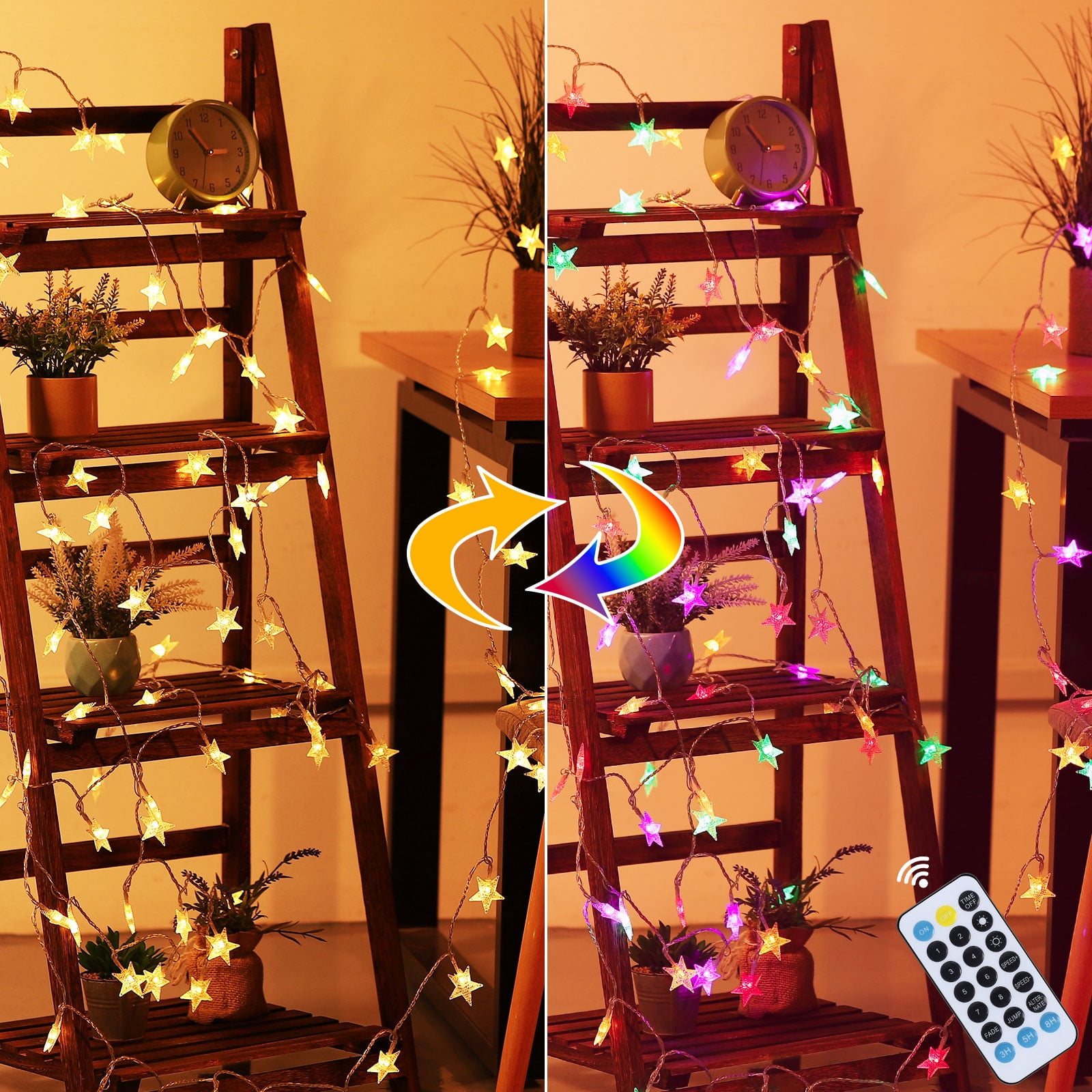Star String Lights, Color Changing LED Fairy Lights with Remote Control, Waterproof Twinkle Lights for Bedroom, Patio, Party, Holiday Decor