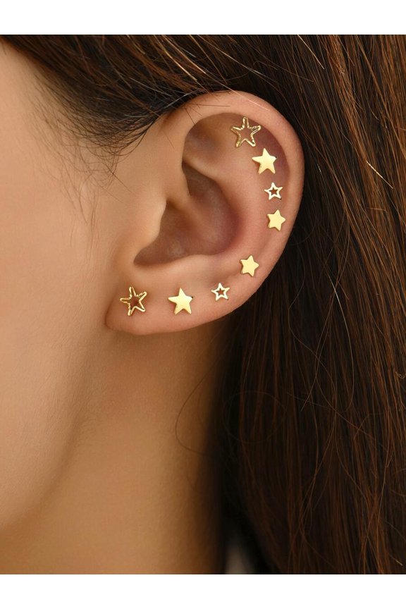 Star Stud Earring Set Yellow Gold 8-Piece Multi-Position Ear Cuff