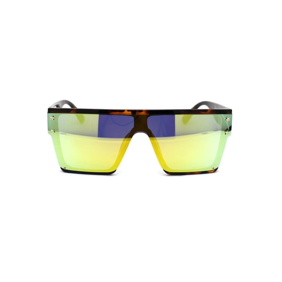 Star Stud Trim Robotic Shield Flat Top Plastic Sunglasses Tortoise Yellow Mirror