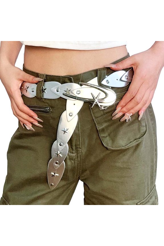 Star Studded Leather Belt Black Fashion Leather Belt Adjustable Belts Y2K Leather Accessories for Women