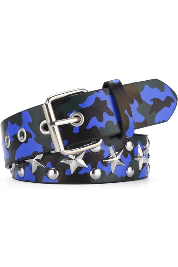 Star Studded Rivet Camouflage Belts Y2K Punk Hip Hop Faux Leather Grommet for Cosplay for Men Women