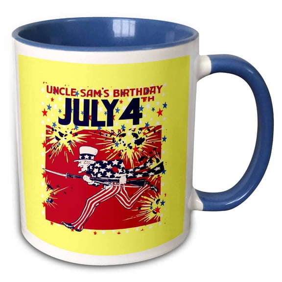 3drose, Star Studded Uncle Sam Birthday 4th July, 15oz Two-tone Blue Mug