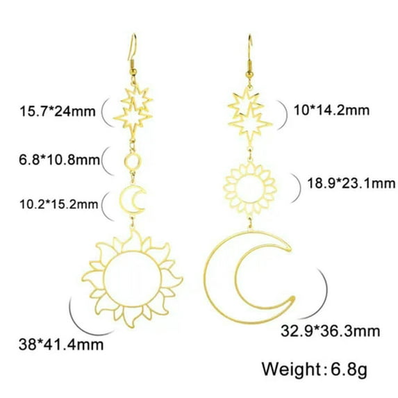 Star Sun Moon Earrings Long Statement Earring Fashion Stainless Steel Jewelry