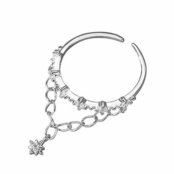 Star Tassel Chain Adjustable Rings For Women's Gifts 1.7 Ct Diamond 14K White Gold Over