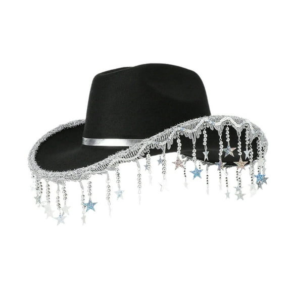 Star Tassels Cowboy Hat Western Rolled Brims Felts Hats for Stage Performances