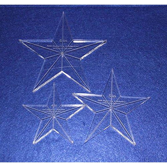 Star Template 3 Piece Set. 4",5",6" - Clear 3/8" Thick w/ Guidelines & Center Hole