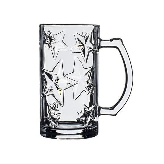 Star Textured Drinking Glasses with Handle, 13.9OZ Clear Lead-free Freezable Glass Cups for Water Tea Milk Beer Juice