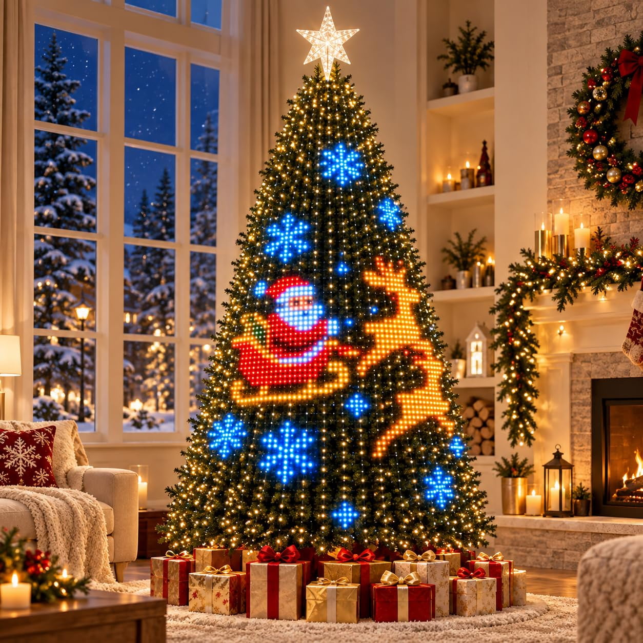 Star Topper & Remote Animated Pixel Christmas Tree Lights ...