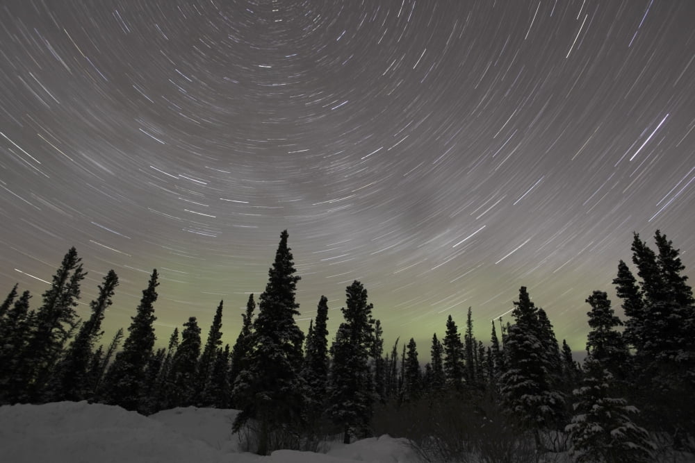 Star Trails Milky Way and Green Aurora Canvas Art - Yuichi TakasakaStocktrek Images (18 x 12)