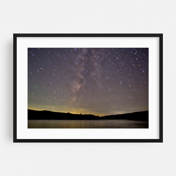 Star Trails Over North-South Lake - Haines Falls New York Photography Night Sky Stars Milky Way Space Astronomy Lake Nature Black Framed Wall Art Print 24 x 36 inches