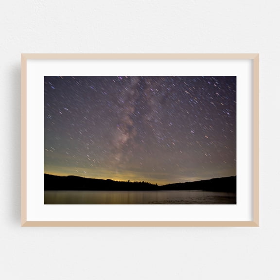 Star Trails Over North-South Lake - Haines Falls New York Photography Night Sky Stars Milky Way Space Astronomy Lake Nature Oak Framed Wall Art Print 5 x 7 inches