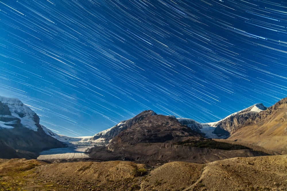 Star Trails over Columbia Icefields Canvas Art - Alan DyerStocktrek Images (17 x 12)