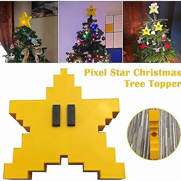 Star Tree Topper For Christmas, Retro Star Unique Design 3d Pixel Style Rustic High-end Outdoor Decoration, Funny Christmas Tree Toppers, Christmas De