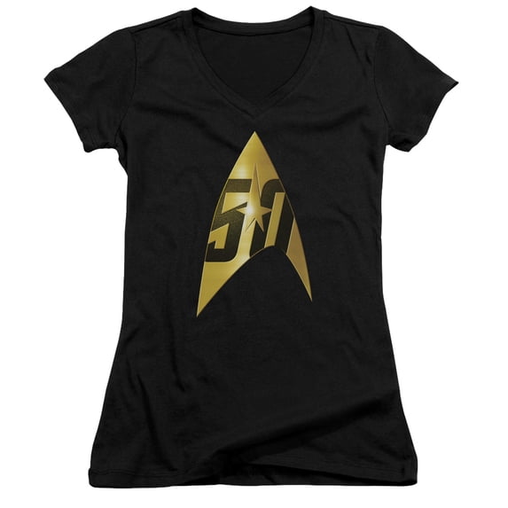 Star Trek 50Th Anniversary Delta Junior Women's V-Neck T-Shirt Black