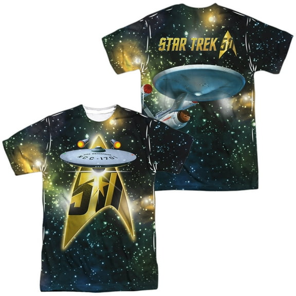 Star Trek 50Th Ship Unisex Adult Sublimated Costume T Shirt (Front/Back), Small Multicolor