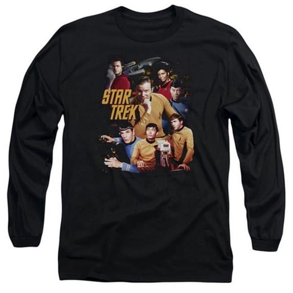 Star Trek-At The Controls - Long Sleeve Adult 18-1 Tee - Black- Medium
