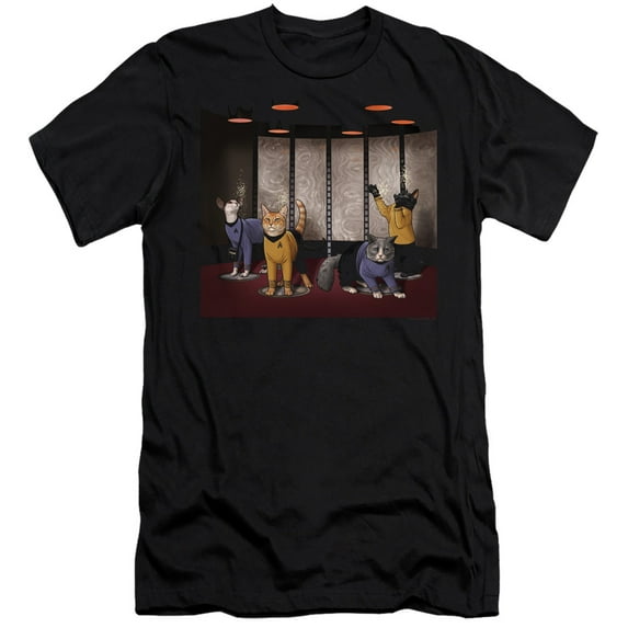 Star Trek Beam Meow Up Adult 30/1 T-Shirt Black