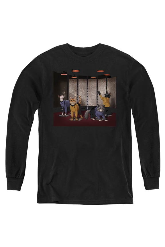 Star Trek Beam Meow Up Youth Long Sleeve Black