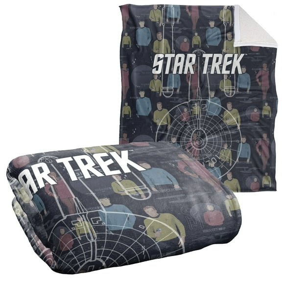 Star Trek Blanket, 50"x60", Enterprise Crew Silky Touch Sherpa Back Super Soft Throw Blanket