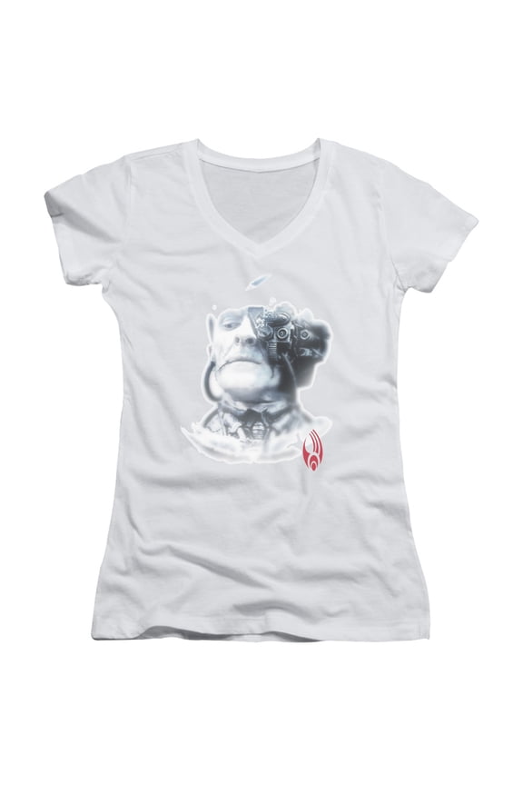 Star Trek Borg Head Junior Women's V-Neck T-Shirt White