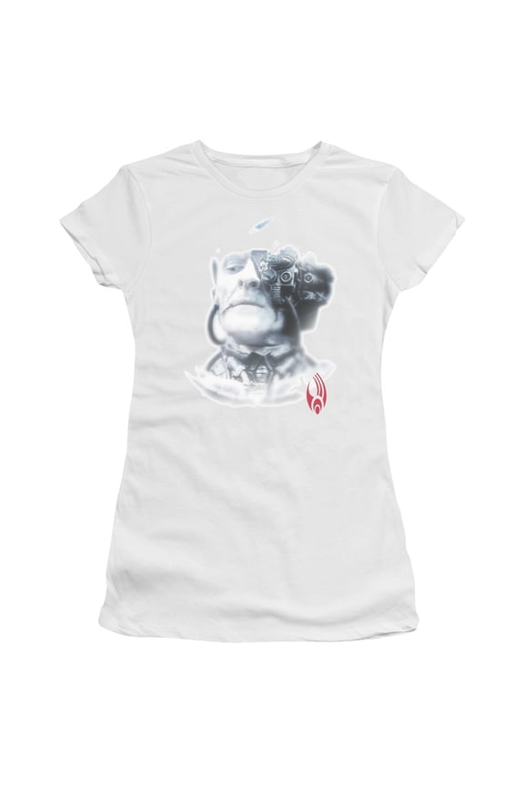 Star Trek Borg Head Junior Women's Sheer T-Shirt White