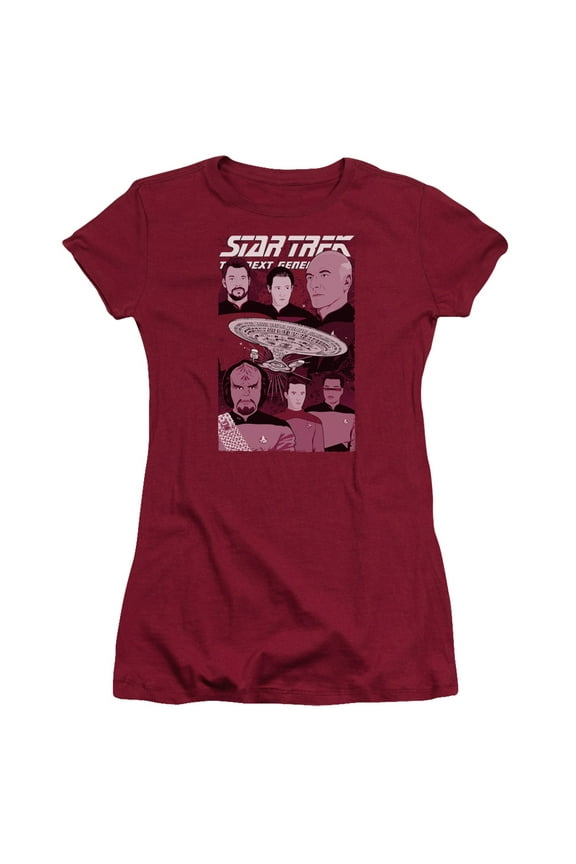 Star Trek Captain And Crew Junior Women's Sheer T-Shirt Cardinal