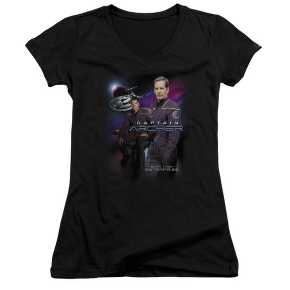 Star Trek Captain Archer Junior Women's V-Neck T-Shirt Black