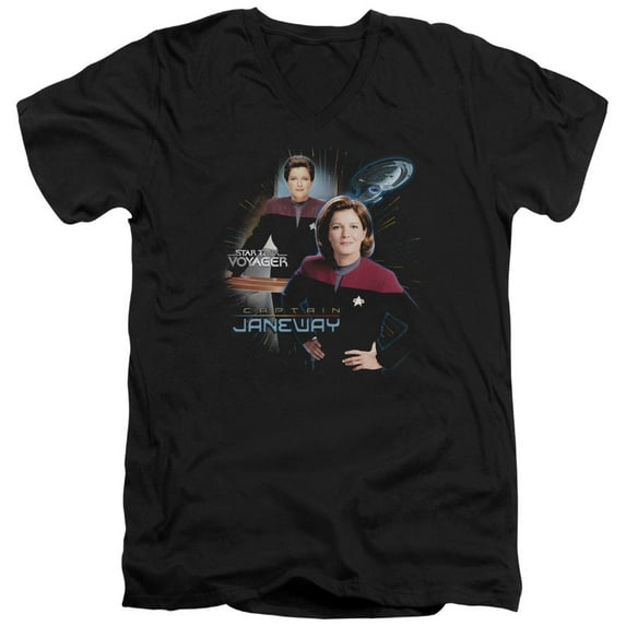 Star Trek Captain Janeway Adult V-Neck T-Shirt Black