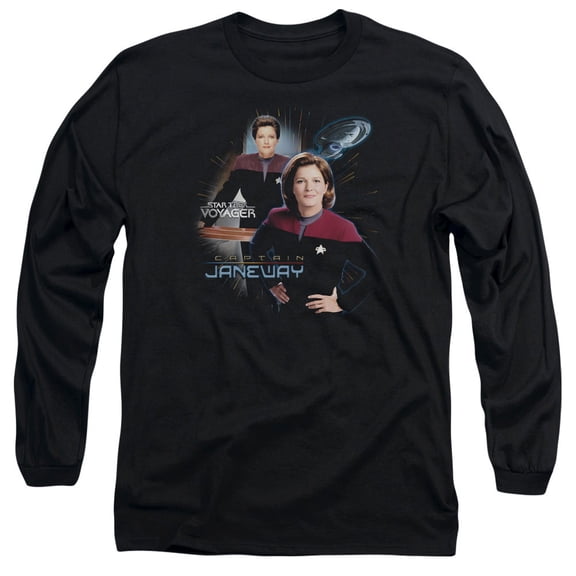 Star Trek Captain Janeway Long Sleeve Adult 18/1 T-Shirt Black