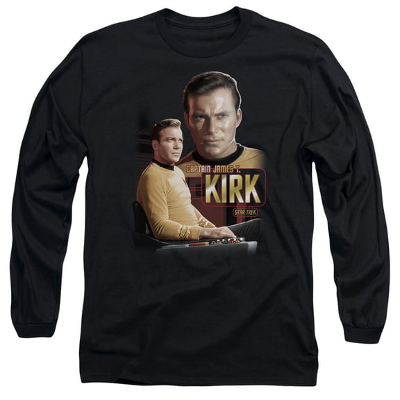 Star Trek Captain Kirk Long Sleeve Adult 18/1 T-Shirt Black