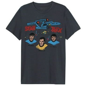 Star Trek Captain Kirk, Mr. Spock, & Dr. McCoy Men's Shirt, Dark Grey, Small