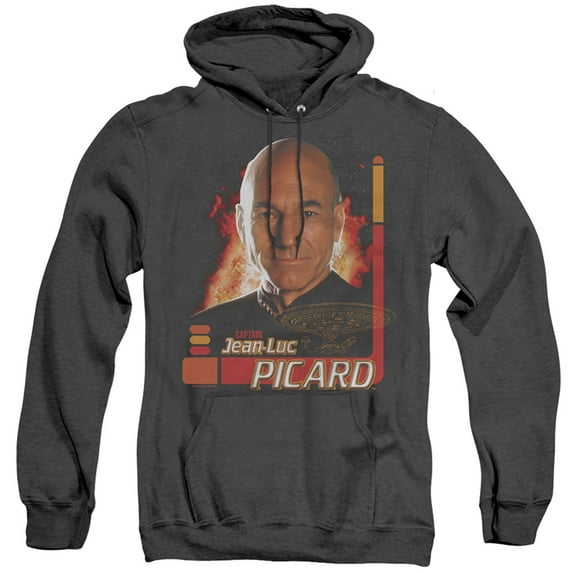 Star Trek Captain Picard Adult Heather Hoodie Sweatshirt Black
