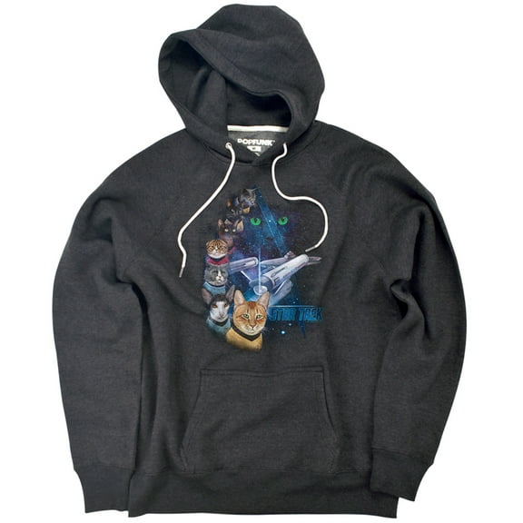 Star Trek Cats Feline Galaxy Unisex Adult Slim Fit Pull-Over Heather Hoodie, Charcoal, Small