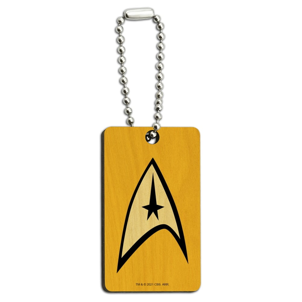 Star Trek Command Shield Wood Wooden Rectangle Keychain Key Ring