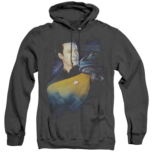 Star Trek Data 25Th Adult Heather Hoodie Sweatshirt Black