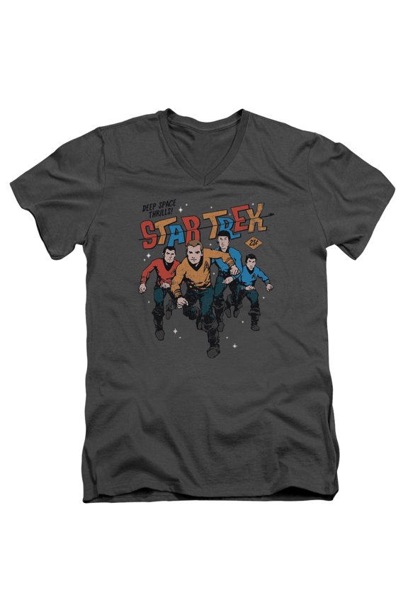 Star Trek Deep Space Thrills Adult V-Neck 30/1 T-Shirt Charcoal