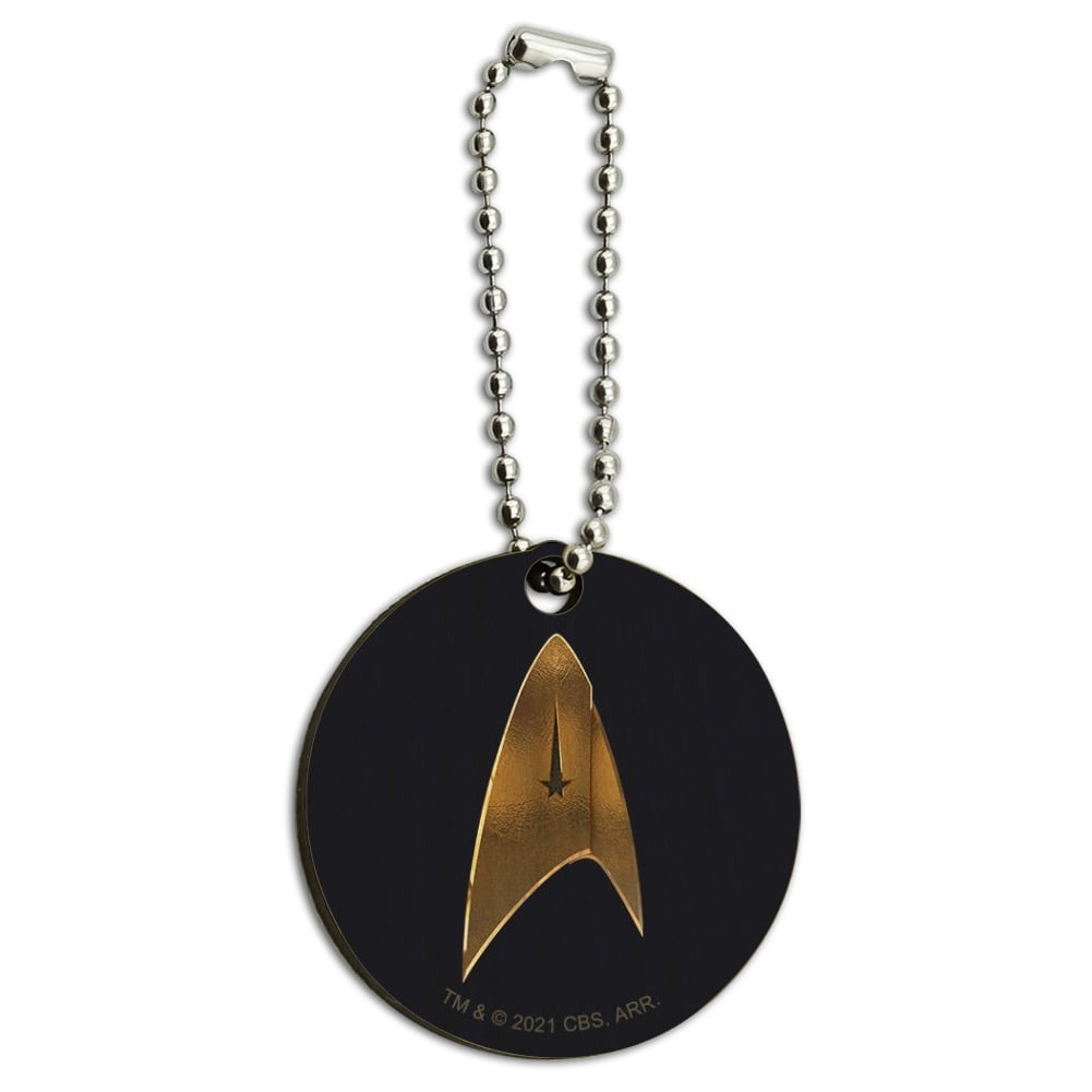 Star Trek Discovery Delta Shield Wood Wooden Round Keychain Key