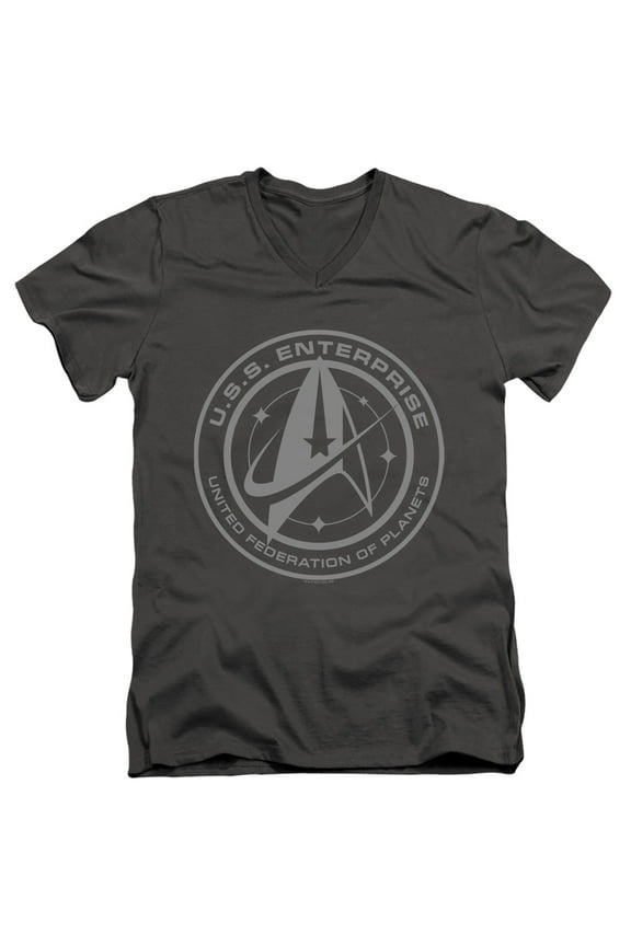 Star Trek Discovery Enterprise Crest Adult V-Neck 30/1 T-Shirt Charcoal