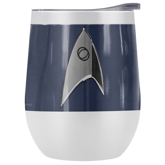 Star Trek - Discovery Official Science Uniform 12 oz Stemless Tumbler, Stainless Steel Travel Cup|Lake Tumbler|Insulated with Leak Resistant Slide-Lock Lid