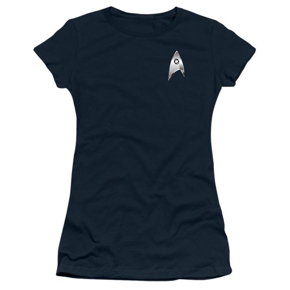 Star Trek Discovery Sciences Badge Junior Women's Sheer T-Shirt Navy