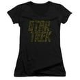thumbnail image 1 of Star Trek Distressed Logo Junior Women's V-Neck T-Shirt Black, 1 of 1