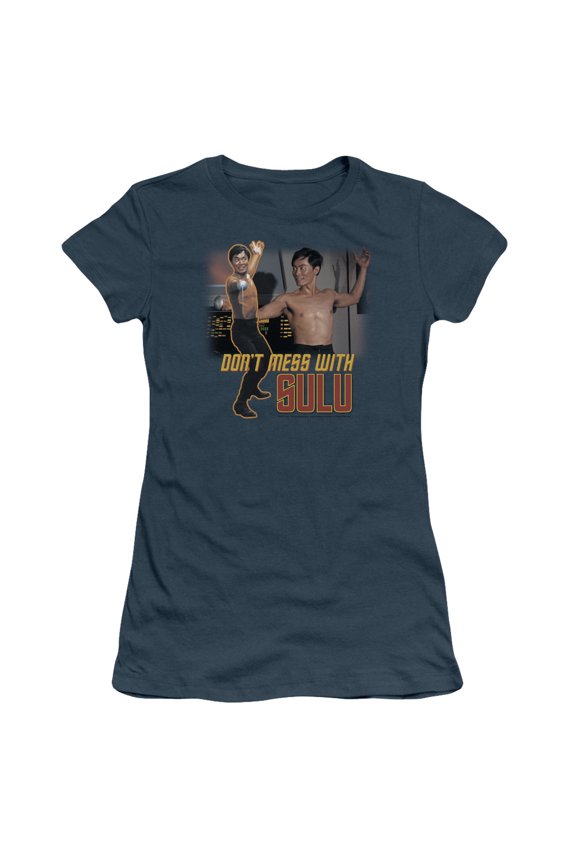 Star Trek Dont Mess With Sulu Junior Women's Sheer T-Shirt Indigo