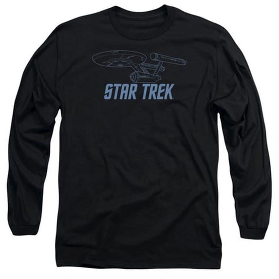 Star Trek-Enterprise Outline - Long Sleeve Adult 18-1 Tee - Black- Large