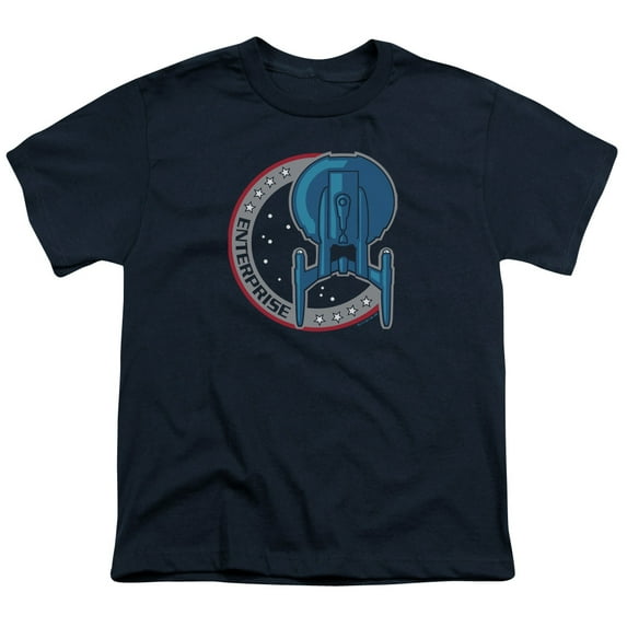 Star Trek Enterprise Patch Big Boys Youth Shirt (Navy, Large)