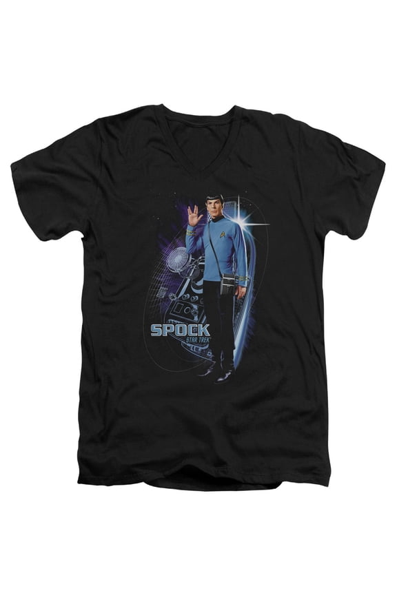 Star Trek Galactic Spock Adult V-Neck T-Shirt Black
